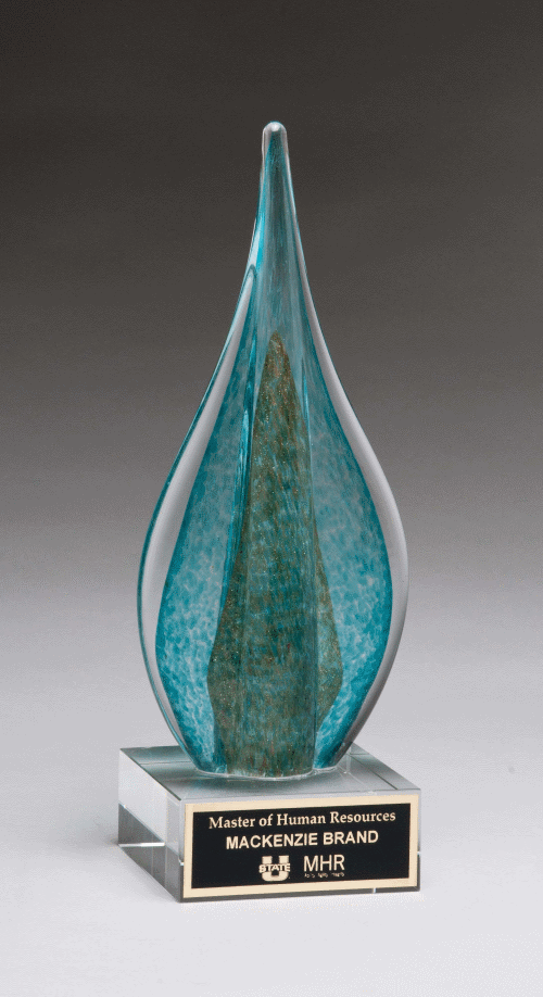 Teal and Green Teardrop Art Glass Award