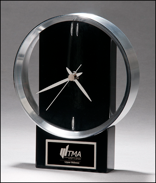 Modern Design Clock Brushed Silver Bezel on Black High Gloss Base