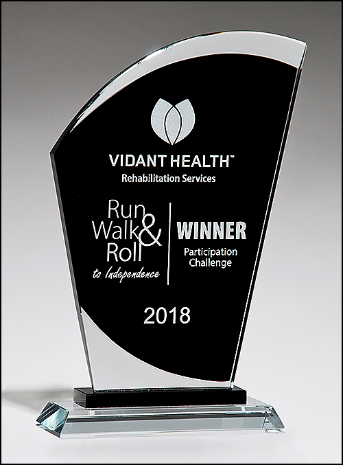 Sail Shaped Glass Award with Engraved Black Center