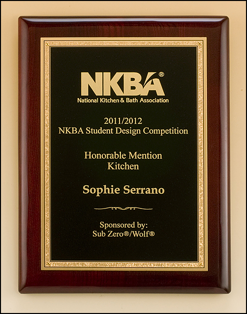 Rosewood Piano Finish Plaque - Textured Black & Gold Plate with Gold Florentine Border