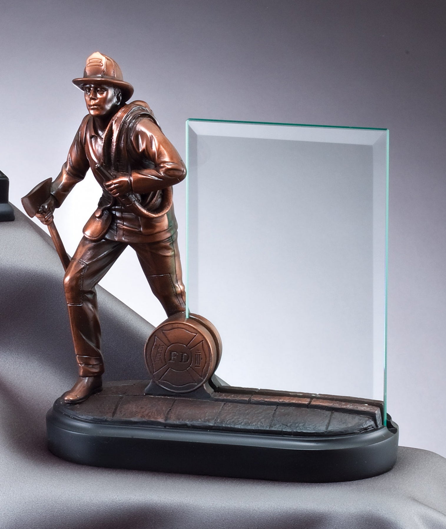 Bronze Fireman with Glass Plate