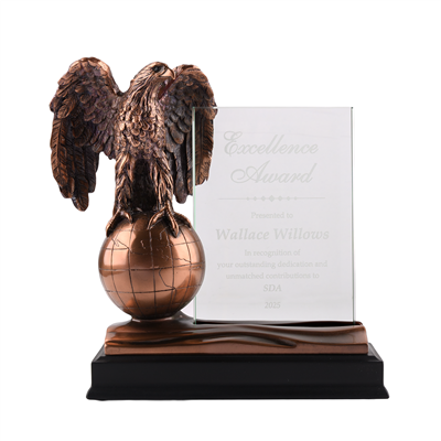 Bronze Eagle On Globe with Glass Plate
