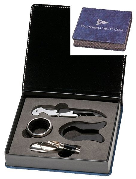 Blue Marbleized Leather Wine Gift Set