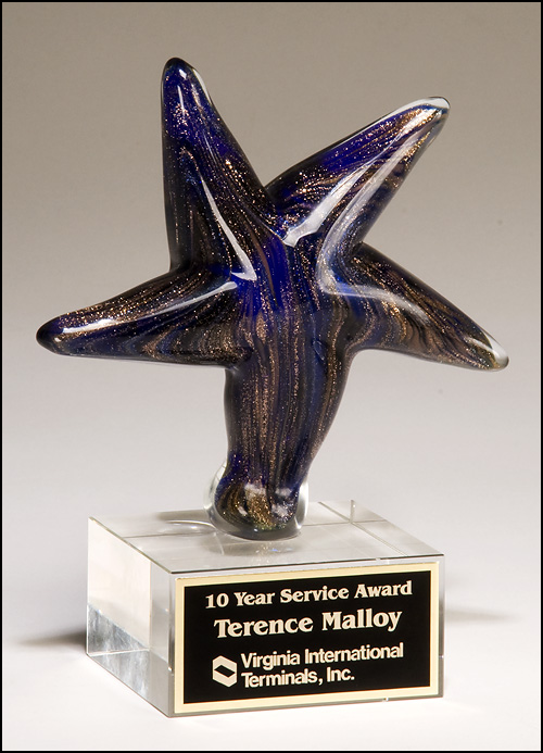 Blue Art Glass Star w/ Gold Metallic Highlights