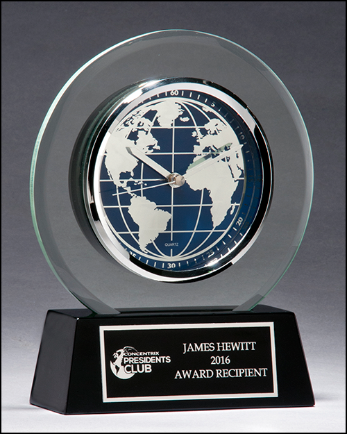 Glass Clock with World Dial on Black High Gloss Base