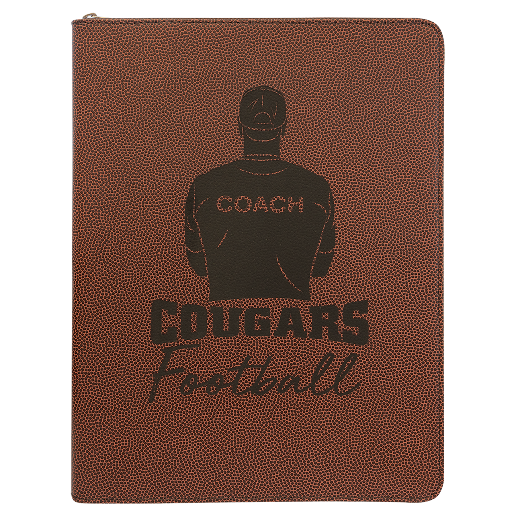 Football Laserable Leatherette Portfolio with Zipper