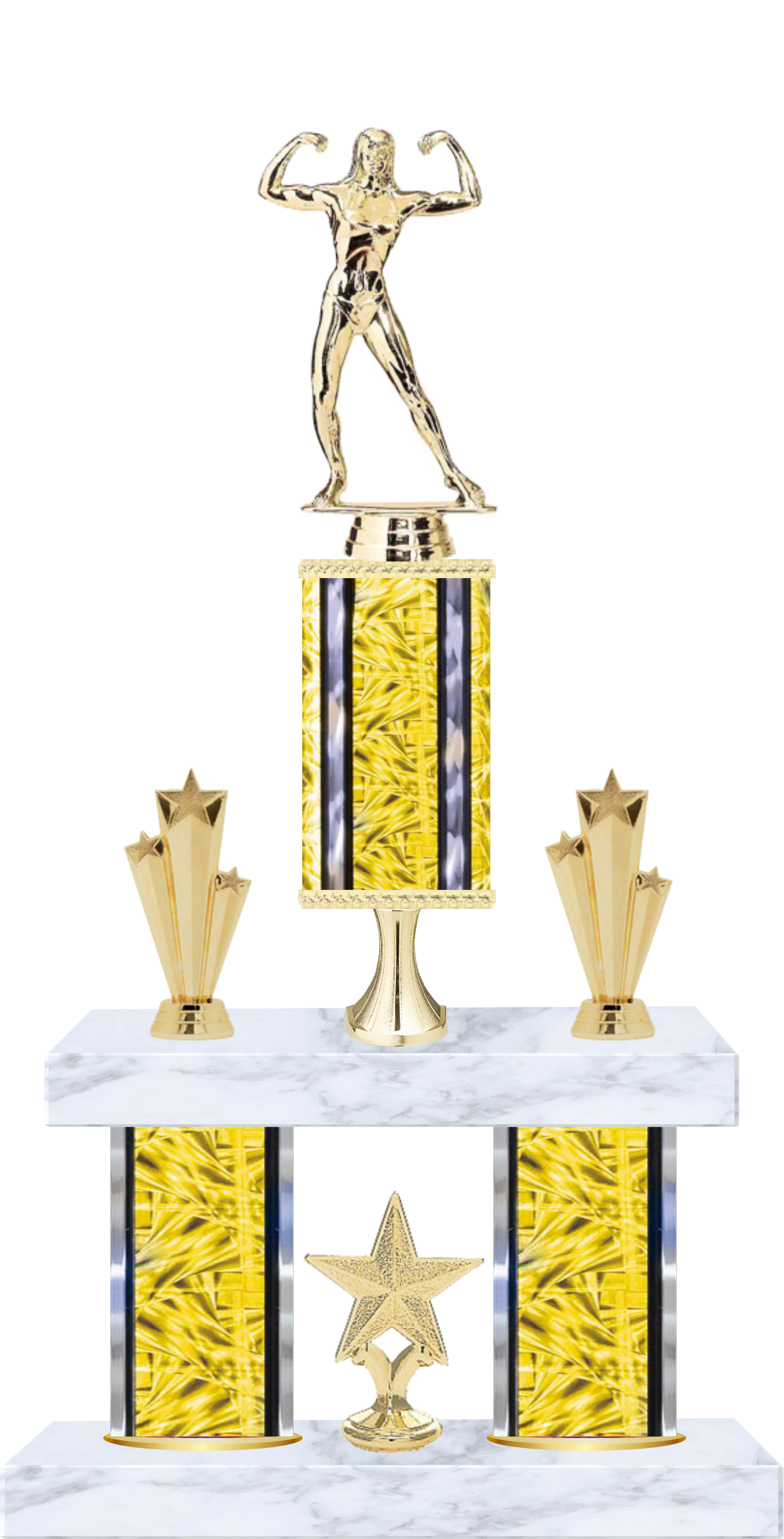 J Model Trophy - Wide Column 2 Tier - Double Side Trim & Center Trim