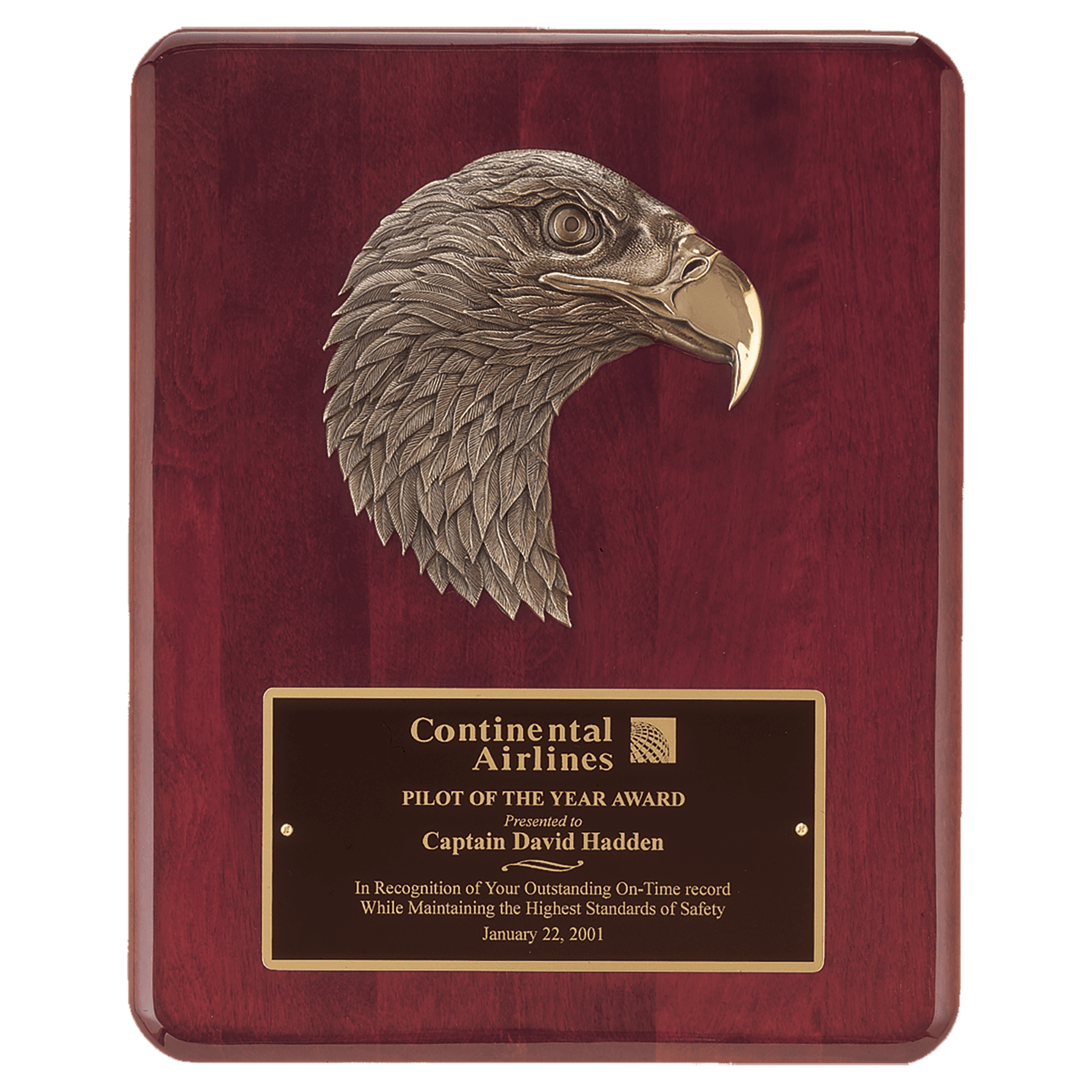 Finely Detailed Eagle Casting with Antique Bronze Finish on a Piano Finish Plaque